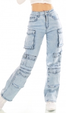 Hippe High Waist Cargo Jeans im lässiger Schnittform - light blue
