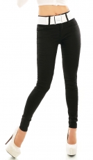 Modische High Waist Röhren-Jeans mit breitem Kontrast-Gürtel in schwarz