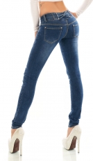 Sexy High Waist Skinny Jeans mit Schleifen-Verzierung in dark blue