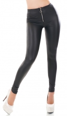 Sexy Wetlook-Leggings mit Zipper -  schwarz