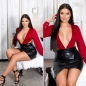 Preview: Edles Body-Shirt mit tiefen V-Ausschnitt und Soft-Cups - bordeaux