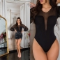 Preview: Sexy Body mit transparenten Mesh-Einsätzen und Chiffon-Ärmeln - schwarz