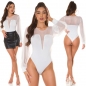 Preview: Sexy Body mit transparenten Mesh-Einsätzen und Chiffon-Ärmeln - weiß