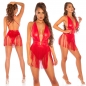 Preview: Sexy Body im Wetlook mit Fransenrock in rot