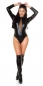 Preview: Sexy Wetlook-Body mit langen Ärmeln und Mesh-Einsätzen - schwarz
