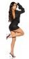Preview: Glamour Langarm-Minikleid mit Wasserfall-Ausschnitt in schwarz