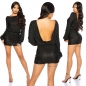 Preview: Glamour Langarm-Minikleid mit Wasserfall-Ausschnitt in schwarz