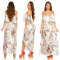 Preview: Blümchen Maxi-Kleid mit Volant-Verzierung - cremé