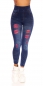 Preview: High Waist Leggings mit Spitzen-Cutouts - blau/pink