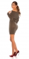 Preview: Anschmiegsames Feinstrick-Minikleid mit Umlegekragen - khaki