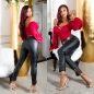 Preview: Sexy Leder-Look Hose mit Cutouts in schwarz
