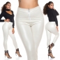Preview: Thermo High Waist Wetlook Hose mit Zipper in beige