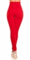 Preview: Elegante High Waist Hose  mit Zierknopf-Leiste - rot
