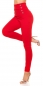 Preview: Elegante High Waist Hose  mit Zierknopf-Leiste - rot
