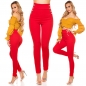 Preview: Elegante High Waist Hose  mit Zierknopf-Leiste - rot