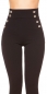 Preview: Elegante High Waist Hose  mit Zierknopf-Leiste - schwarz