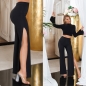 Preview: High Waist Schlag Hose mit sexy hohen Schlitz - schwarz