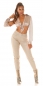 Preview: Highwaist Kunstlederhose im Boyfriend-Style - beige