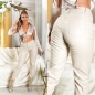 Preview: Highwaist Kunstlederhose im Boyfriend-Style - beige