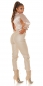 Preview: Highwaist Kunstlederhose im Boyfriend-Style - beige
