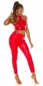 Preview: Highwaist Kunstlederhose im Boyfriend-Style - rot
