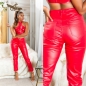 Preview: Highwaist Kunstlederhose im Boyfriend-Style - rot