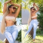 Preview: Sexy Push Up Skinny Jeans mit Used-Effekten - light blue