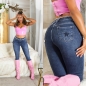 Preview: High Waist Skinny Jeans mit Stern-Verzierung - blue washed