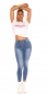 Preview: High Waist-Jeans mit diagonalier Knopfleiste in blue washed