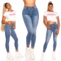 Preview: High Waist-Jeans mit diagonalier Knopfleiste in blue washed