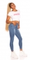 Preview: High Waist-Jeans mit diagonalier Knopfleiste in blue washed