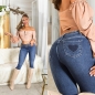 Preview: High Waist Skinny Jeans mit Herz-Verzierung - blue washed