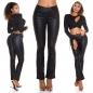 Preview: Thermo Kunstleder Hose im Bootcut Style - schwarz