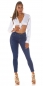 Preview: Stretch Jeans mit dezenter Strass-Verzierung - jeansblau