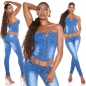 Preview: Sexy Bandeau-Jeansoverall mit Gürtel - blue washed