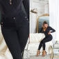 Preview: High Waist Push Up Jeans mit Zierknöpfen - schwarz