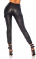Preview: Sexy Lederlook-Hose im Cargo-Design - schwarz