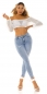 Preview: High Waist Push Up Jeans im dezenten destroyed Look - acid blue