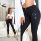 Preview: Stretch Jeans mit dezenter Strass-Verzierung - schwarz