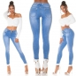 Preview: High Waist Skinny Jeans mit modischer Schleifen-Verzierung - blue washed