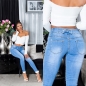 Preview: High Waist Skinny Jeans mit modischer Schleifen-Verzierung - blue washed