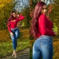 Preview: Sexy Push Up Skinny Jeans mit Used-Effekten - blue washed