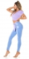 Preview: Sexy High Waist Skinny Jeans mit Schleifen-Verzierung in blue washed