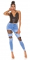 Preview: High Waist Skinny-Jeans mit Löchern und Netz-Einsätzen - blue washed