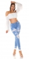 Preview: Destroyed Jeans im mit Spitzen-Einsätzen - blue washed