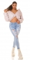 Preview: High Waist Skinny-Jeans im modischen destroyed Look - blue washed