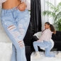 Preview: High Waist Skinny-Jeans im modischen destroyed Look - blue washed