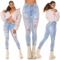 Preview: High Waist Skinny-Jeans im modischen destroyed Look - blue washed
