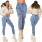 Preview: High Waist Jeans im Cargo-Design mit Pattentaschen - blue washed