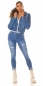 Preview: Trendy Jeansjacke im modischen 2in1 Look - blau / weiß